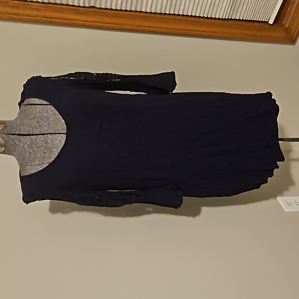 Nina Leonard cold shoulder navy dress